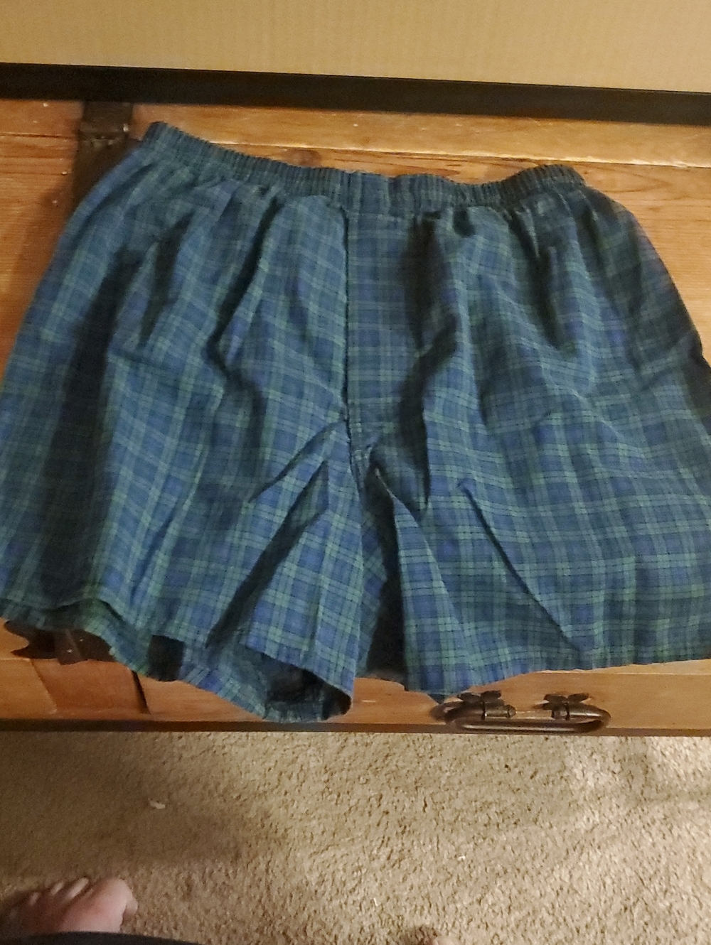 Kids Green Plaid Cotton Boxer Shorts with Elastic Waist